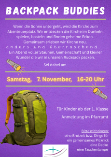ein Rucksack und eine Taschenlampe