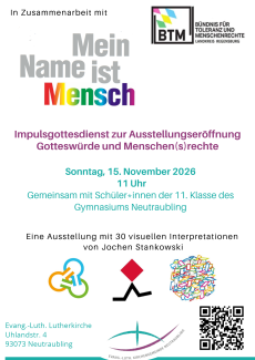 In bunter Schrift wird zu dem Gottesdienst eingeladen